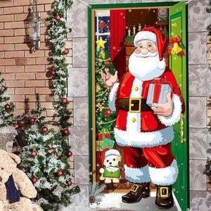 Christmas Santa Door Decoration Cover Holiday Decor Outdoor Xmas Porch Banner